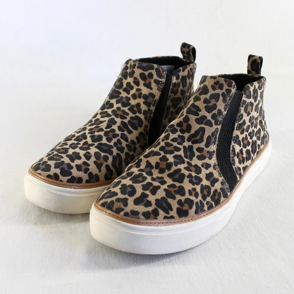 Toms Bryce Sneaker Bootie Womens Size 9.5 Brown Tan Animal Print Suede Pull On